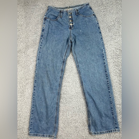 Whooz Blooz Jeans Womens 5 6 Y2K Vintage Denim Wide Leg Flare Button Fly Style - Picture 1 of 6